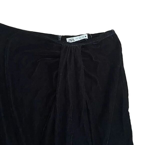 NWT Zara Women Black Fringed Velvet High Waist Ruched Front Detail Mini S #1140 - Picture 7 of 15